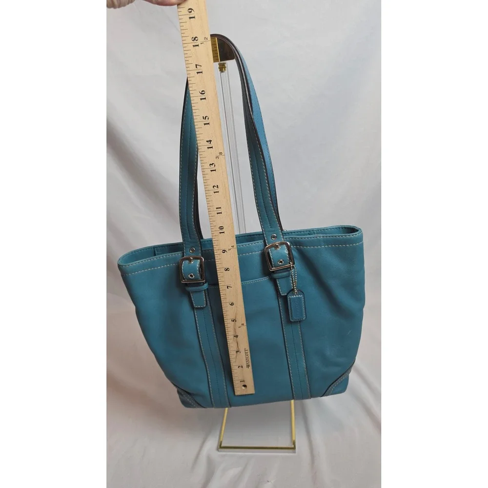 Coach Hampton Teal Blue Leather Tote Shoulder Bag Y2K F11201 10195 Vintage